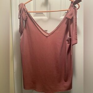 Velvet tie strap V-neck tank, mauve/light pink, size small